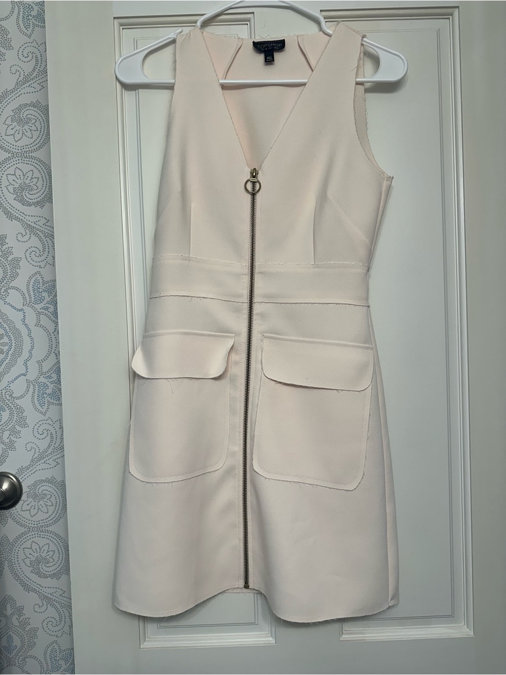 Topshop Pale Blush V-Neck Zip Pocket Dress